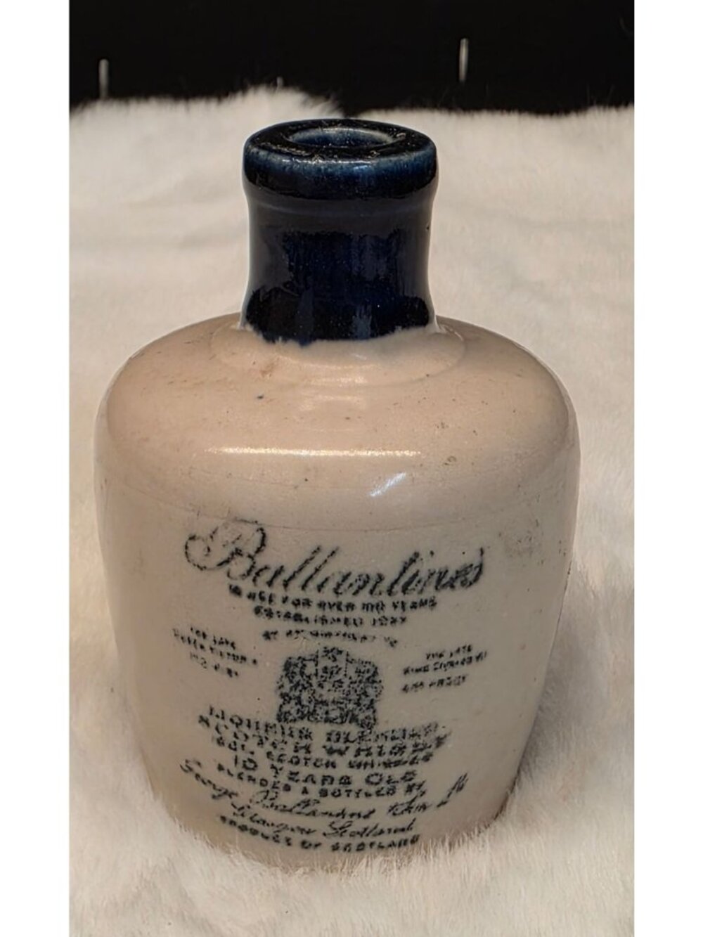 Vintage Ballatine's Scotch Whiskey Miniature Stoneware Jug Empty Cream Blue
